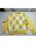 Izod Argyle Sweater Men&#39;s Large Yellow 100% Cotton V-Neck Pullover Excel... - $205.57 MXN