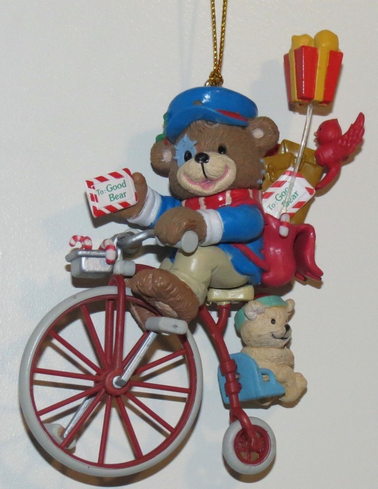 Trevco Christmas Ornament Santa Letter Delivery Teddy Bear Riding Bicycle - $4.90