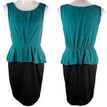 EnFocus Studio Dress 8 Green Black Peplum Colorblock Sleeveless New - £23.18 GBP