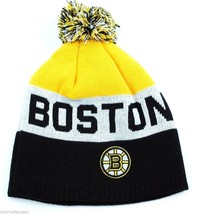 Boston Bruins Reebok KK08Z NHL Team Logo Uncuffed Pom Knit Hockey Hat Beanie - £14.15 GBP