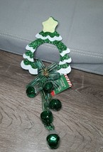 Christmas Door Knob Hanger Glitter Christmas Tree with Green Jingle Bells New - £9.46 GBP