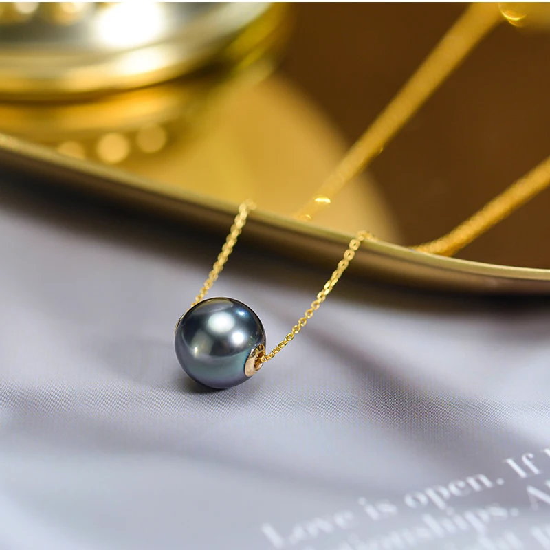 Real 18K Gold Pearl Pendant Necklace For Women,Tahitain Black Pearl Neck... - $102.80+