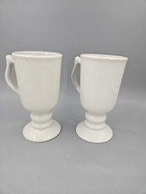 2-Hall Pedestal Footed Irish Coffee Mugs /Cups  White USA 1272 Tall Vintage - $18.09