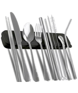 10 Pc. Travel Flatware Set SILVER Stainless Steel Portable Cutlery Set W... - $281.68 MXN