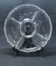 10” Vintage Clear Serving Tray W/ Etched Glass Flower Textured Trim Round Plate - £21.73 GBP