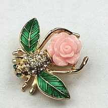 Vintage Joan Rivers Limited Edition Pink Gardenia Crystal Enamel Bee Bug Brooch - £54.86 GBP