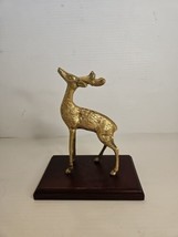 Vintage  Brass Deer Buck Stag Reindeer Statue Figure 6&quot; Tall Figurine Decor - £20.97 GBP