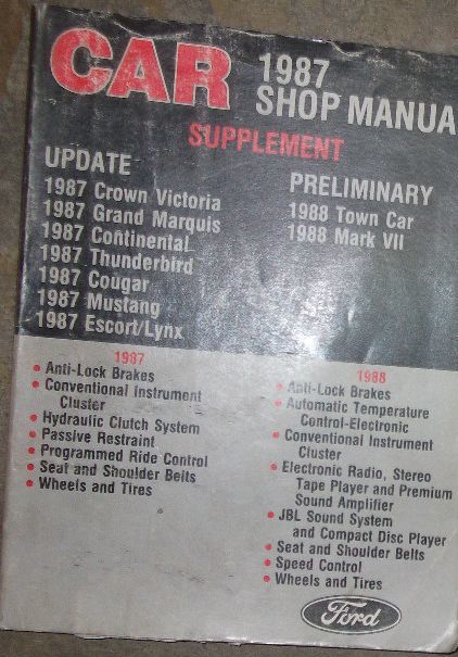 1987 Mercury Cougar Lynx Grand Marquis Service Shop Repair Manual Supple... - $55.28