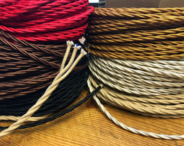 6.1m 3-wire twisted cloth covered cord, 18ga. vintage antique lights - £22.35 GBP