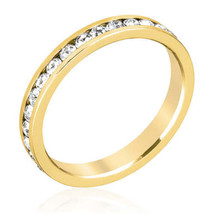 Yellow Gold Plated Brass Round Clear Crystal Stackable Eternity Ring - $25.00