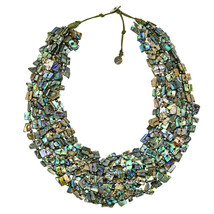 Statement Peacock Abalone Shell Shards Multi-Stand Layered Necklace - £63.06 GBP