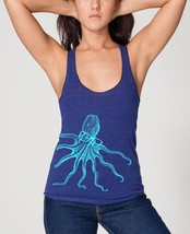 Womens Octopus wearing glasses tank top - american apparel racerback indigo- ava - £18.38 GBP