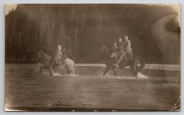 Canada RPPC Crossing Salmon River on Horseback 1912 Real Photo Postcard S26 - £15.98 GBP