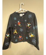 Michael Simon Lite Embroidered Winter Themed Skier Button Down Sweater T... - $54.63 CAD