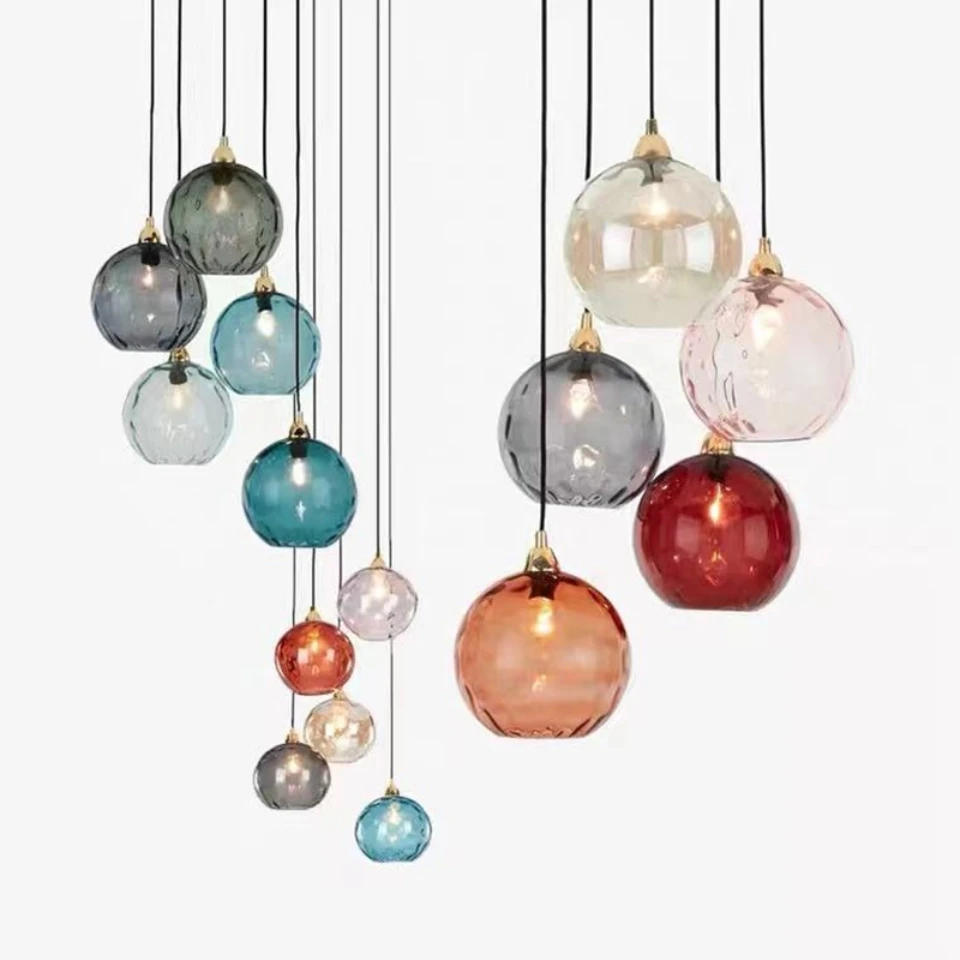Nordic Modern Color Water Print Glass Ball Pendant Lamp Simple Bedroom B... - $57.68+