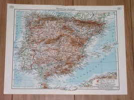 1938 Original Vintage Map Of Spain And Portugal - £13.45 GBP