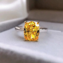 2Ct Cushion Simulated Citrine Solitaire Engagement Ring 14K White Gold Plated - £39.55 GBP