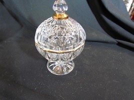 Vintage Brilliant Cut Crystal Compote Candy Dish w Lid Clear W/ Gold Trim 6.5” T - £44.63 GBP