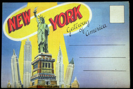 1938 color litho linen POST CARD fold-out album NEW YORK GATEWAY OF AMER... - $5.94