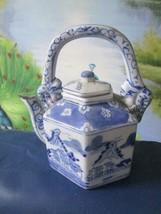 Antique Chinese Blue Teapot Ceramic Handle 6 &quot; Tall - £50.39 GBP