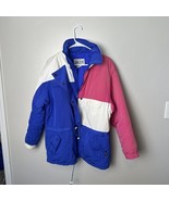 SKYR Jacket Womens Vintage Puffer Pink Blue Block Coat Ladies 12 - $49.27 CAD