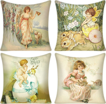 Vintage Easter Pillow Covers 4 Pcs 18 X 18 Inch Vintage Easter Decor Set of 4 Re - £15.01 GBP