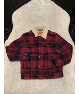 Levi&#39;s Jacket Men&#39;s Small Red Black Buffalo Plaid Check Wool Sherpa Truc... - £74.86 GBP