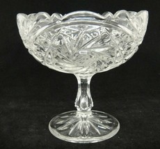 Clear Crystal Compote Pedestal Bowl Star Pinwheel Design Scalloped Edge 6.5&quot; - £14.12 GBP