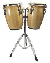  Conga Drums Latin Percussion and Stand 9&quot; &amp; 10&quot; inch Heads Natural Wood New - £198.18 GBP