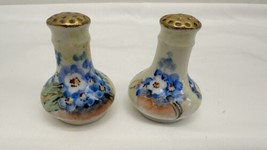 Antique Porcelain Salt &amp; Pepper Shakers w/ Painted Red Flowers Decoration Signed - £23.70 GBP
