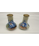 Antique Porcelain Salt &amp; Pepper Shakers w/ Painted Red Flowers Decoratio... - £23.70 GBP