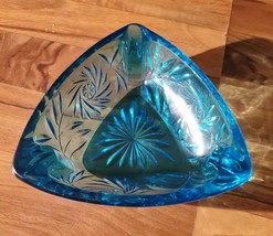 Vtg Hazel Atlas Ashtray Aqua Blue Starburst Pinwheel Pattern Glass Trian... - $25.73