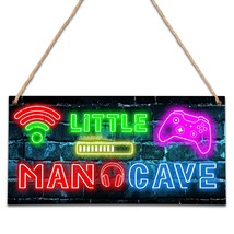 Little Man Cave, Neon Gaming Wooden Door Sign For Gamer Room Decor, Boys Decorat - £15.04 GBP