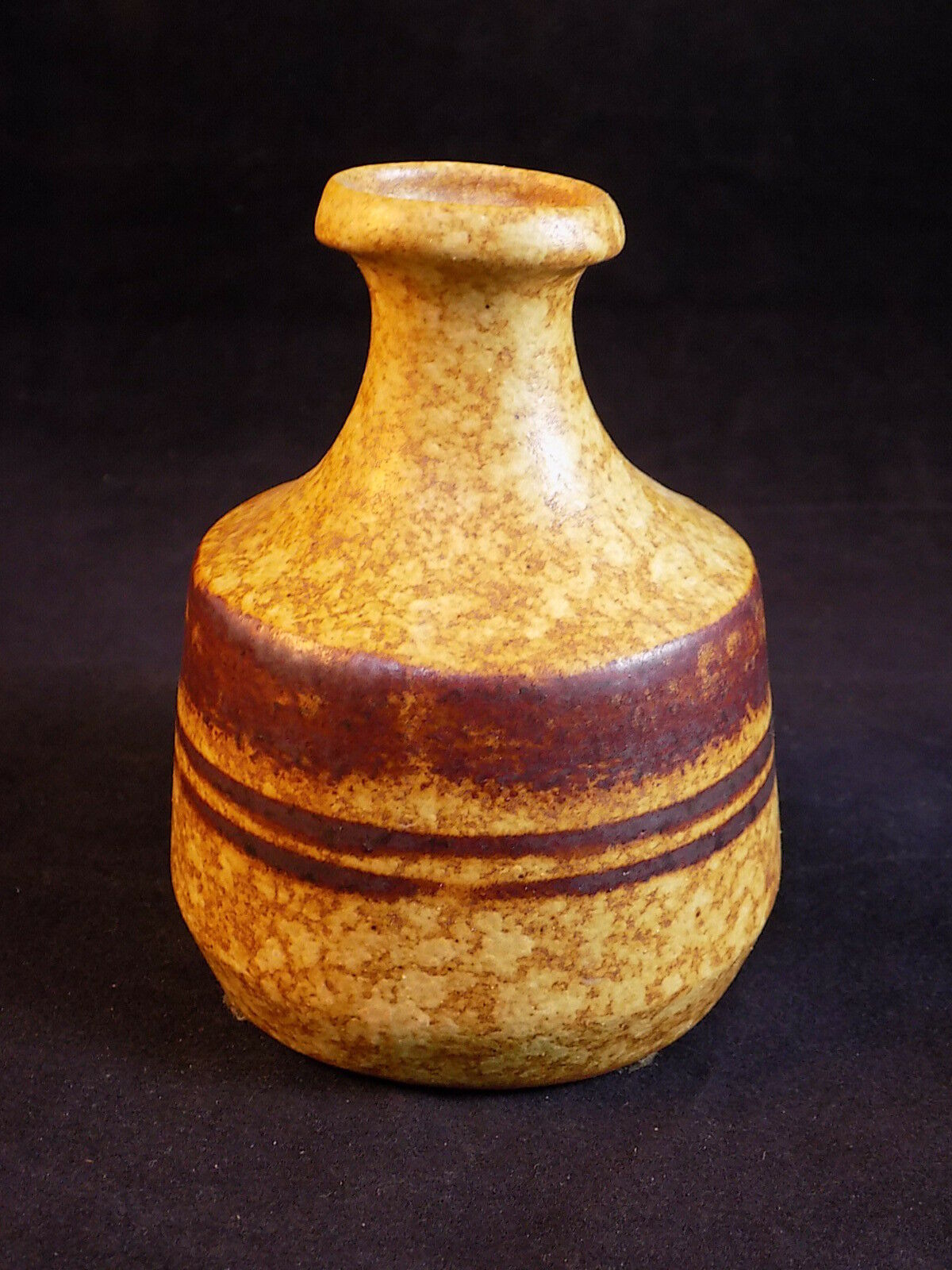 CLAY VASE  HAND MADE 4&quot; Tall Hand Turned Spalted Glazing w/ 3 stripes br... - $4.15