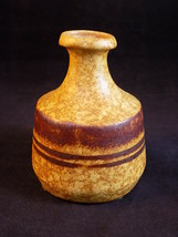 CLAY VASE  HAND MADE 4&quot; Tall Hand Turned Spalted Glazing w/ 3 stripes br... - $4.15