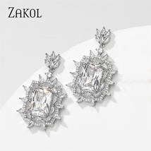 ZAKOL Vintage Square Leaf Cubic Zirconia Drop Earrings for Women Exquisite Royal - £18.49 GBP