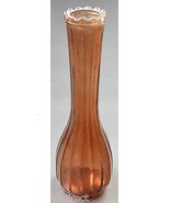 Amber Fluted Paneled Pattern Saw Tooth Rim Flower Vase 8.75&quot; Tall Home D... - £10.03 GBP