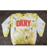 DKNY Sweatshirt - Tie Dye Yellow - One Size BIG - Pullover - Spell Out -... - $29.31