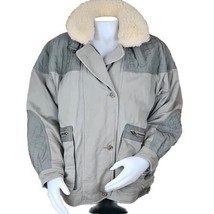 Eddie Bauer Down Bomber Jacket Womens M Green Faux Shearling Vintage Aviator - £50.37 GBP