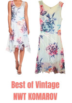 Komarov Chiffon Dress Petite X Large + Liner Diagonal Lace Inserts Floral 2 Pc - £58.15 GBP