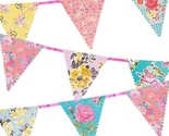 Cute Floral Paper Bunting For Birthday Easy to install Multicolor 13ft - $14.82