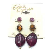 Erica Lyons Lavender, Honey Amber, and Plum Stone Drop Earrings With Gold Tone - £7.10 GBP