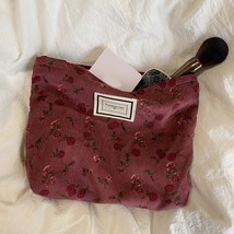 Corduroy Make Up Organizer Clutch Bag Retro Flower Print Cosmetic Bag Wash Bag W - £46.07 GBP