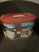 Vintage Berg Snap Together Stackable Picnic Trays Multi Color New Sealed... - $54.44