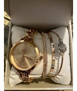 Daisy Fuentes Watch And Bracelet Box Gift Set In Rose Gold Genuine Diamond - £32.40 GBP