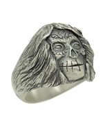 Sugar Skull Sterling Silver 925 Mask Biker Men's Ring Handcrafted US Sizes - $150.00