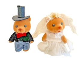 Bride and Groom Miniatures Teddy Town Bear Russ Berrie 3 3/4 Inches Tall Vintage - £10.86 GBP