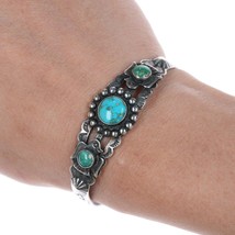 6&quot; Navajo Curio 30&#39;s-40&#39;s Sterling and turquoise Thunderbird cuff bracelet - £190.79 GBP