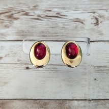 Vintage Clip On Earrings Red &amp; Gold Tone - Mark To Front Of One - $7.99