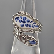 Vtg Joseph Esposito Sterling Silver Spoon Ring Sz 4.5 Blue White Flower ... - $33.89 CAD
